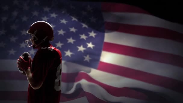 Animation Amerikansk Fotbollsspelare Över Usa Flagga Global Sport Konkurrens Och — Stockvideo