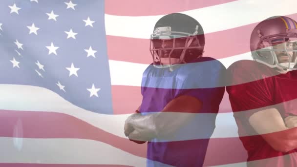 Animáció Két Amerikai Focistáról Usa Zászlaja Alatt Globális Sport Verseny — Stock videók