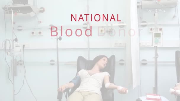 Animación Del Mes Nacional Del Donante Sangre Pacientes Caucásicas Concepto — Vídeos de Stock