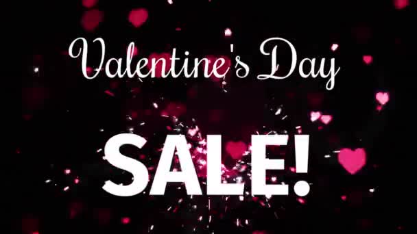 Animation Valentine Day Sale Text Pink Hearts Valentines Day Sales — стоковое видео