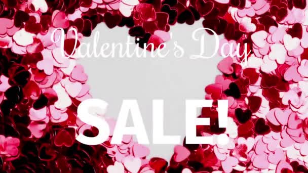 Animation Valentins Dag Salg Tekst Lyserøde Hjerter Valentinsdag Salg Shopping – Stock-video