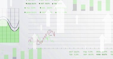 Finansal veri işleme üzerindeki oklar. küresel iş, finans ve dijital arayüz kavramı dijital olarak oluşturulmuş görüntü.