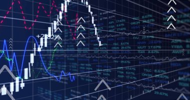 Finansal veri işleme üzerindeki oklar. küresel iş, finans ve dijital arayüz kavramı dijital olarak oluşturulmuş görüntü.