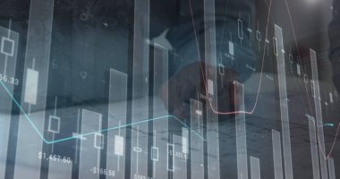 Image of financial data processing over businessman. global business, connections and data processing concept digitally generated image.