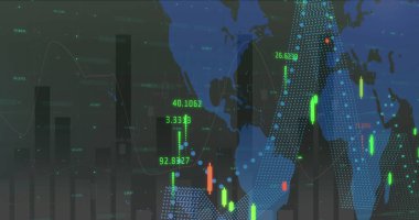 Siyah arkaplan üzerinden finansal veri işleme resmi. küresel iş, finans, dijital arayüz ve bağlantılar konsepti dijital olarak oluşturulmuş görüntü.