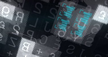 Karanlık arka plandaki veri işleme üzerinden finansal grafik. küresel bağlantılar, iş dünyası, dijital arayüz, teknoloji ve ağ konsepti dijital olarak oluşturulmuş görüntü.