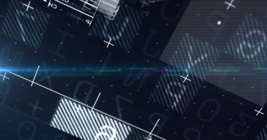 Karanlık arka plandaki veri işleme üzerinden finansal grafik. küresel bağlantılar, iş dünyası, dijital arayüz, teknoloji ve ağ konsepti dijital olarak oluşturulmuş görüntü.