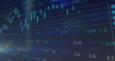 Mavi arka planda istatistik ve finansal veri işleme resmi. küresel iş, finans ve dijital arayüz kavramı dijital olarak oluşturulmuş görüntü.
