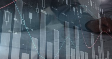 Image of financial data processing over businessman. global business, connections and data processing concept digitally generated image.