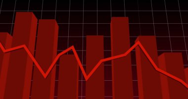 İstatistik ve finansal veri işleme şebekesi üzerinde kırmızı çizgilerin resmi. küresel iş, finans, veri işleme, dijital arayüz