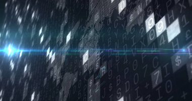 Karanlık arka plandaki veri işleme üzerinden finansal grafik. küresel bağlantılar, iş dünyası, dijital arayüz, teknoloji ve ağ konsepti dijital olarak oluşturulmuş görüntü.