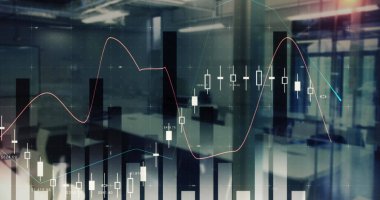 Ofis üzerinde finansal veri işleme resmi. küresel iş, finans, dijital arayüz ve bağlantılar konsepti dijital olarak oluşturulmuş görüntü.