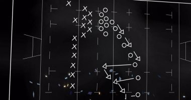 Oyun planı ve spor stadyumunun üzerinde konfeti. küresel spor ve kutlama konsepti dijital olarak oluşturulmuş görüntü.