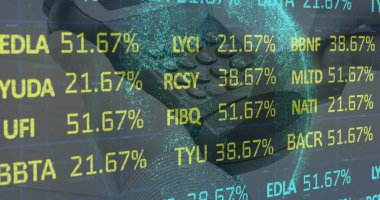 Ödeme terminali üzerinden finansal veri işleme resmi. küresel çevrimiçi alışveriş, iş, finans, veri işleme ve dijital arayüz kavramı dijital olarak oluşturulmuş görüntü.