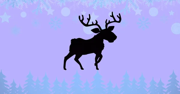 Black Silhouette Reindeer Walking Christmas Hanging Decorations Christmas Tree Icons — Stock Photo, Image