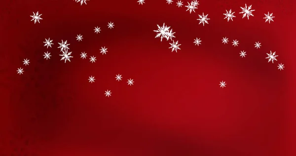 Sníh Padající Červené Pozadí Vánoční Tradiční Slavnostní Koncept Digitálně Generovaného — Stock fotografie