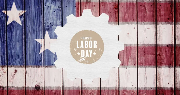 Image Happy Labor Day Text Cog American Flag Patriotism Celebration — Stock Photo, Image