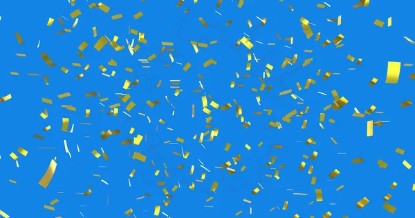 Digital Image Golden Confetti Falling Abstract Geometric Shapes Blue Background — 스톡 사진