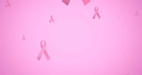Obraz Latającej Różowej Wstążki Logo Różowym Tle Koncepcja Kampanii Informacyjnej — Zdjęcie stockowe