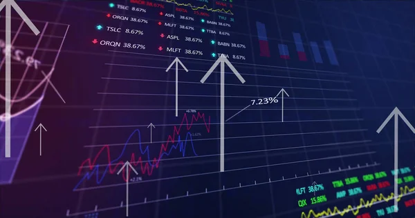 财务数据处理上箭头的图像 全球商业 金融和数字接口概念数字生成的图像 — 图库照片