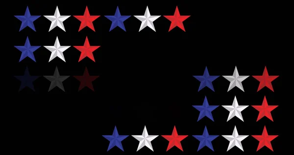 Obrázek Bílé Modré Červené Hvězdy Americké Vlajky Řadách Černém Pozadí — Stock fotografie