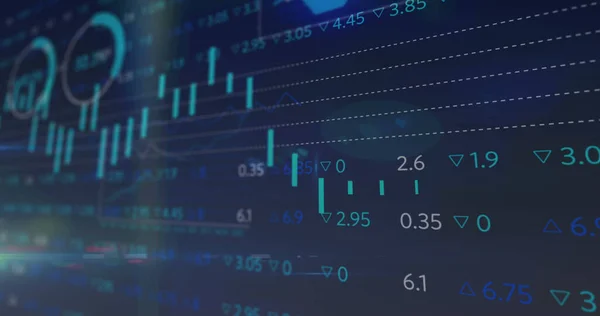 Afbeelding Van Statistieken Financiële Gegevensverwerking Blauwe Achtergrond Mondiaal Bedrijfs Financieel — Stockfoto