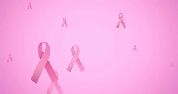 Afbeelding Van Vliegend Roze Lint Logo Roze Achtergrond Borstkanker Positief — Stockfoto