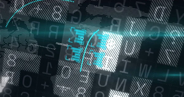 Karanlık arka plandaki veri işleme üzerinden finansal grafik. küresel bağlantılar, iş dünyası, dijital arayüz, teknoloji ve ağ konsepti dijital olarak oluşturulmuş görüntü.