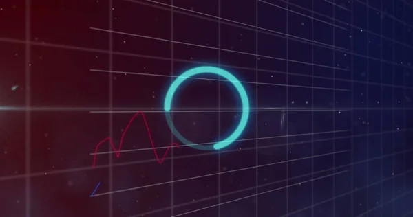 Image of digital interface circle data loading and financial data processing. global connections, digital interface and data processing concept digitally generated image.