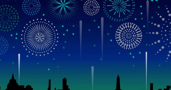 Bild Eines Glücklichen Neujahrstextes Über Feuerwerk Und Stadtbild Konzept Für — Stockfoto