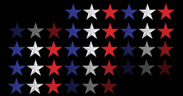 Obraz Białych Niebieskich Czerwonych Gwiazd Amerykańskiej Flagi Rzędach Czarnym Tle — Zdjęcie stockowe