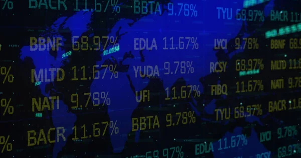 Imagem Processamento Dados Financeiros Sobre Fundo Preto Conceito Global Negócios — Fotografia de Stock