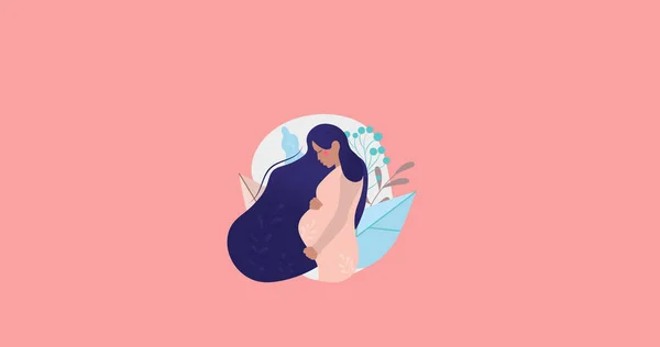 妊娠中の女性の姿とピンクの背景に浮かぶ黄色と黒の蝶の画像 母子健康の概念 デジタルで生成されたイメージ — ストック写真