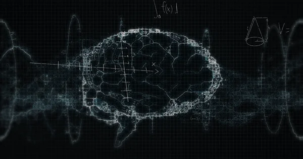 Imagem Equações Matemáticas Sobre Modelo Digital Cérebro Humano Sobre Fundo — Fotografia de Stock