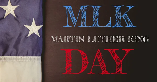 Gambar Bahagia Martin Luther King Teks Hari Atas Bendera Amerika — Stok Foto