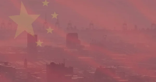 Bild Der Flagge Von China Über Dem Stadtbild Chinesische Wirtschaft — Stockfoto