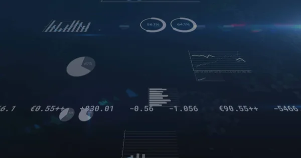 Imagem Das Estatísticas Processamento Dados Financeiros Fundo Azul Conceito Global — Fotografia de Stock