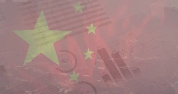 Image Flag China Financial Data Processing Cityscape Chinese Economy Business — Stock Photo, Image