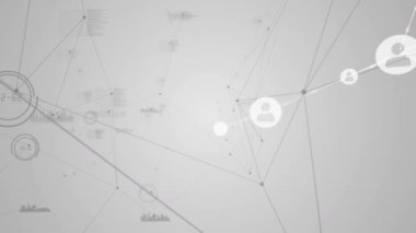 Animation of networks of connections with icons on white background. global connections, digital interface and technology concept digitally generated video.