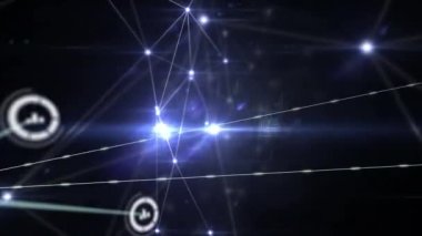 Siyah arkaplandaki simgelerle bağlantı ağlarının animasyonu. küresel bağlantılar, dijital arayüz ve teknoloji konsepti dijital olarak oluşturulmuş video.