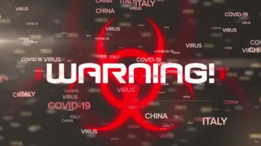 Siyah arkaplan üzerinde Uyarı Cauvid 19 metni. küresel covid 19 salgın konsepti dijital olarak oluşturulmuş video.