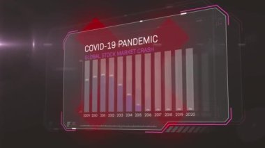 Siyah arka planda uyarı işareti üzerine covid 19 istatistiğinin animasyonu. küresel covid 19 salgın konsepti dijital olarak oluşturulmuş video.