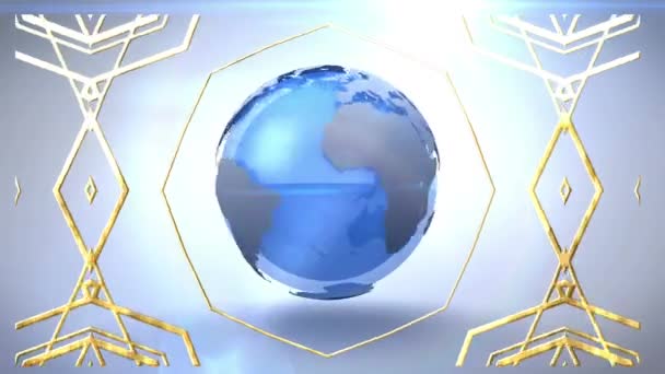 Animazione Forme Oro Globo Sfondo Bianco Connessioni Globali Interfaccia Digitale — Video Stock