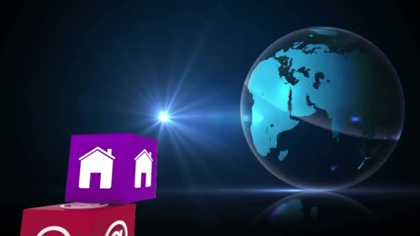 Animace Ikon Sociálních Médií Celém Světě Globální Sociální Média Připojení — Stock video