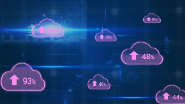 Animación Iconos Nube Procesamiento Datos Sobre Fondo Oscuro Tecnología Global — Vídeos de Stock