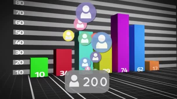Animation Social Media Icons Growing Number Diagram Global Social Media — kuvapankkivideo