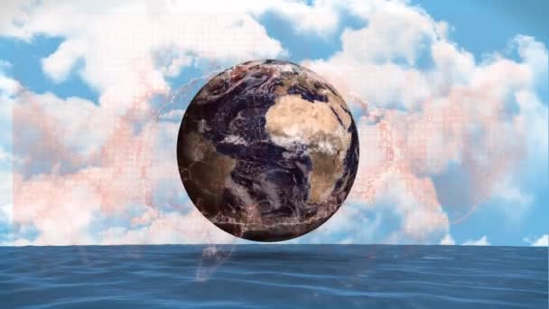 Animation Digital Brain Globe Sky Clouds Sea Global Connections Digital — Vídeo de Stock