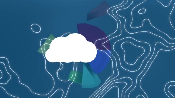 Animação Nuvens Com Ícones Tecnologia Sobre Gráficos Isohipses Fundo Azul — Vídeo de Stock