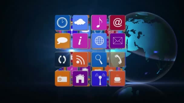 Анімація Піктограм Соціальних Мереж Всьому Світу Глобальні Соціальні Мережі Язки — стокове відео
