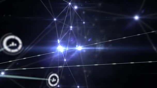 黒の背景にアイコンとの接続のネットワークのアニメーション 世界規模の接続 デジタルインターフェース テクノロジーの概念デジタルで生成されたビデオ — ストック動画